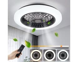 NETTLIFE Plafondventilator met Verlichting - zwart en wit - LED 40W - Dimdaar met Afstandsbediening - 6 standen - Timing - Stil - 3000-6500K - Moderne Woonkamerlamp - voor Slaapkamer | Eetkamer - 49CM