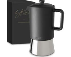 Steinzeit Design Espressomaker van Keramiek (300ml) - Espressomaker Inductie geschikt voor alle soorten fornuizen - Mokkakan met RVS basis en keramische kan - Espressomaker Roestvrij Staal