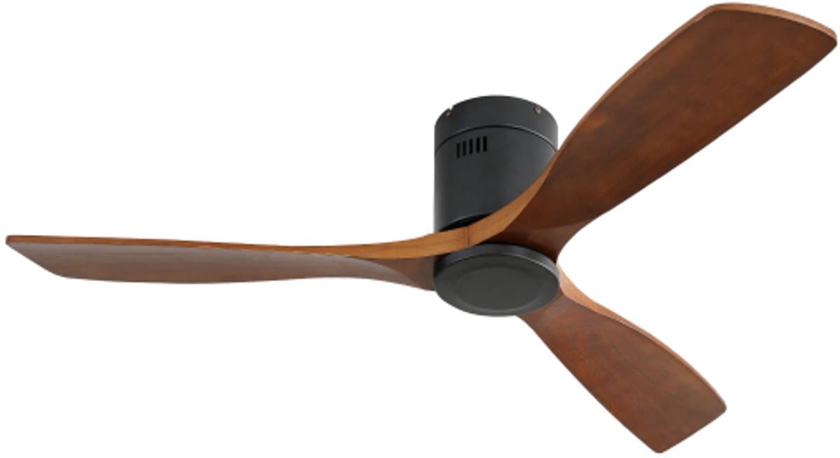 52 inch plafondventilator met laag profiel, DC 3, ventilatorblad van gesneden hout, geluidloze omkeerbare motor, afstandsbediening — afbeelding 1