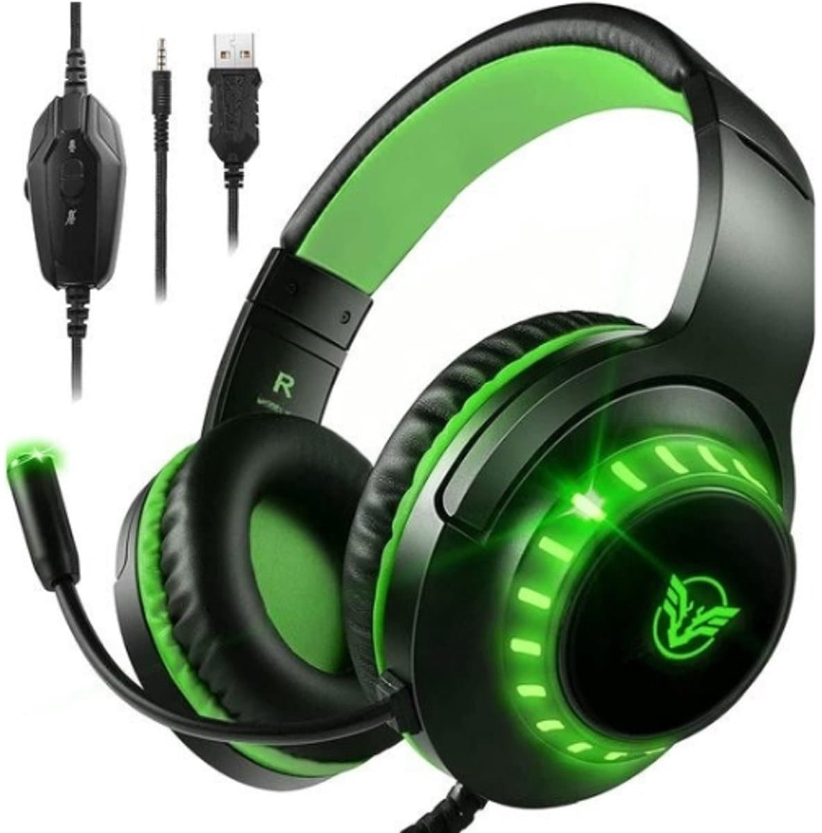 StayPowered Gaming Headset - Ultiem Geluid & Comfort - Noise Cancelling Microfoon - Surround Sound - Multi-platform Compatibel - Plug & Play - Ergonomisch Design - LED Verlichting - Zwart/Groen - Levering Sneller dan Aangegeven! — afbeelding 1