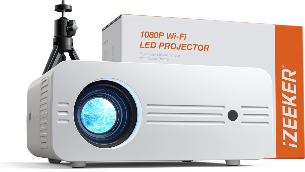 iZEEKER iPL310 Beamer met Draagtas - Native 1080P 4K-ondersteuning - 200 ANSI Lumen 300-inch scherm- 5G Wifi en Bluetooth - Wit — afbeelding 1