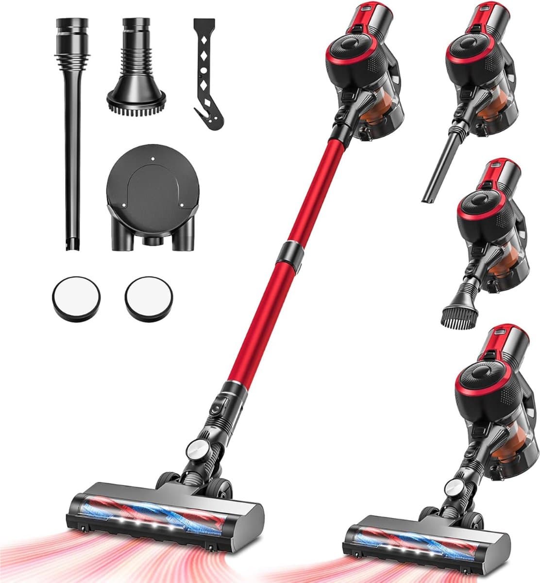 MKSS® Stofzuiger Zonder Zak - Steelstofzuiger Draadloos - Steelstofzuigers - Stofzuigers - Vacuum Cleaner - Rood en Zwart — afbeelding 1