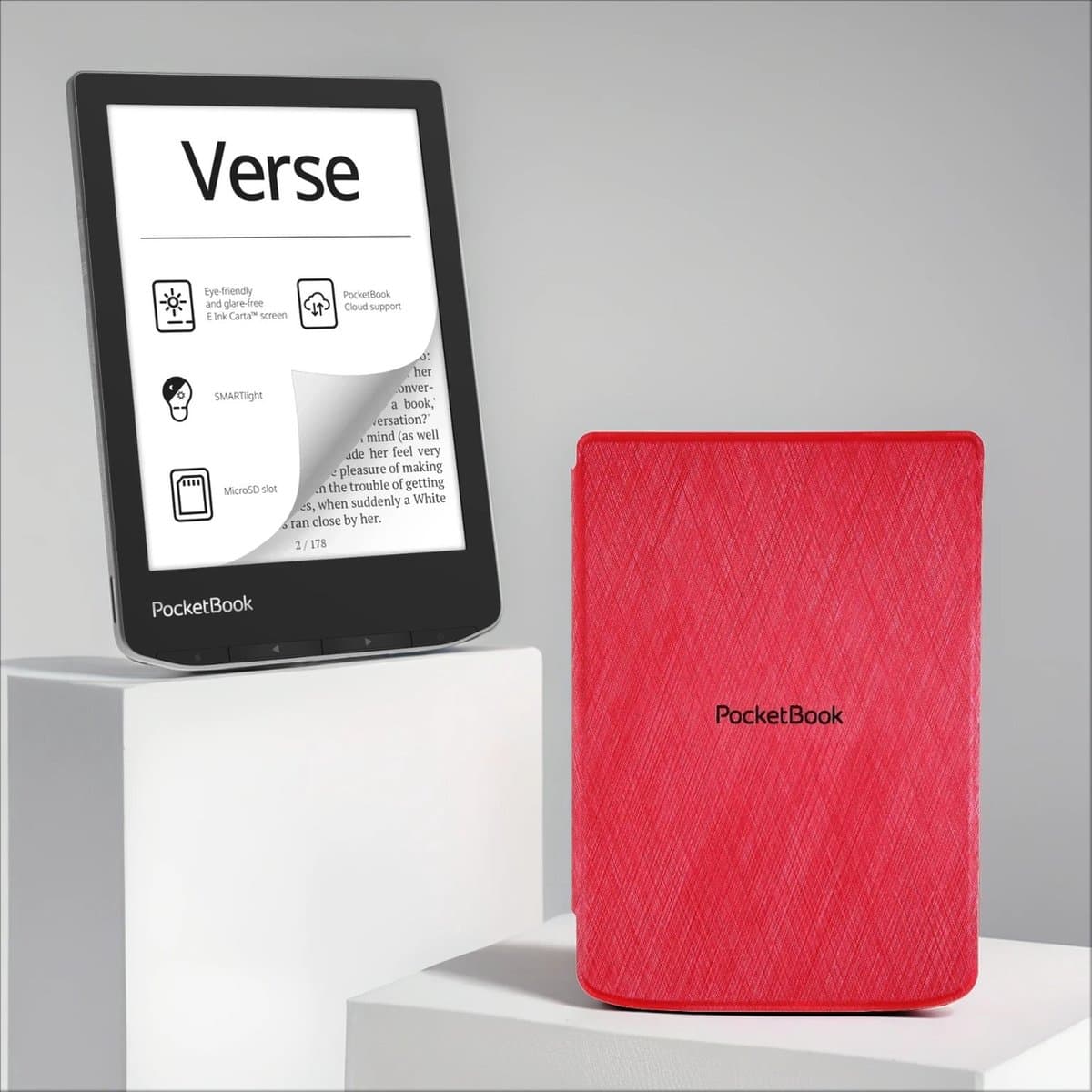 PocketBook Verse e-reader Mist Grey – 6 inch – 8 GB + Rood hoesje – voordeelbundel — afbeelding 1