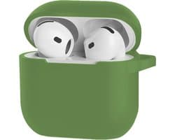 Hoesje - Geschikt voor Apple AirPods 4 / 5 - Siliconen Hoes met Clip - Silicone Case Cover - Donkergroen