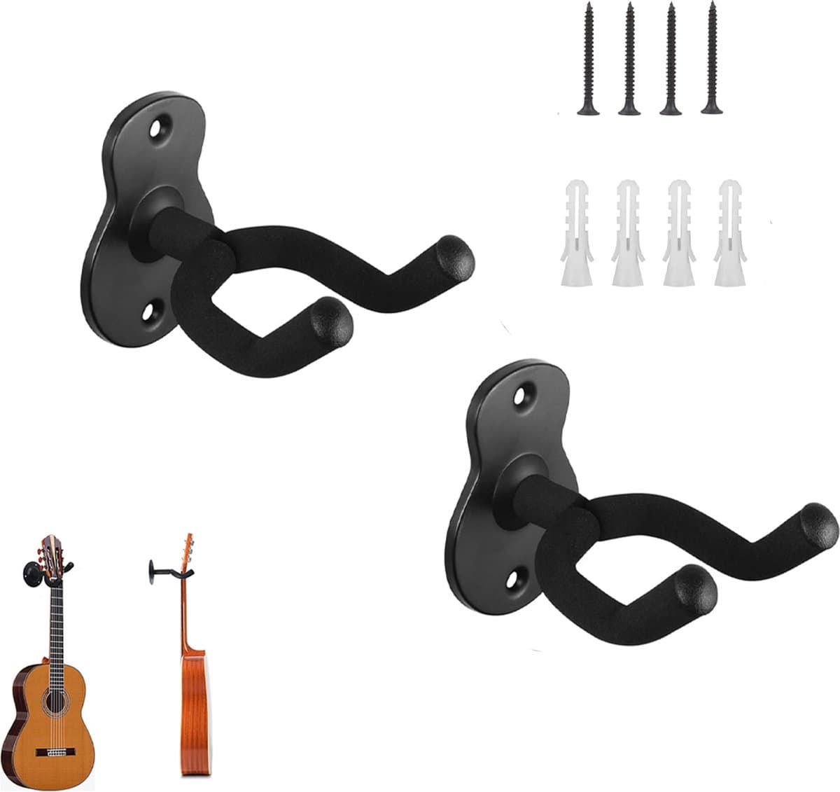 Gitaar Muurbeugel - 2 Stuks - Gitaar Haak - Wandsteun Om Gitaar Op Te Hangen - Muurhaak - Gitaarhaak - Gitaarhouder Voor Aan De Muur - Gitaaraccessoires - Wandbeugel - Hanger - Haak - Wandsteun — afbeelding 1