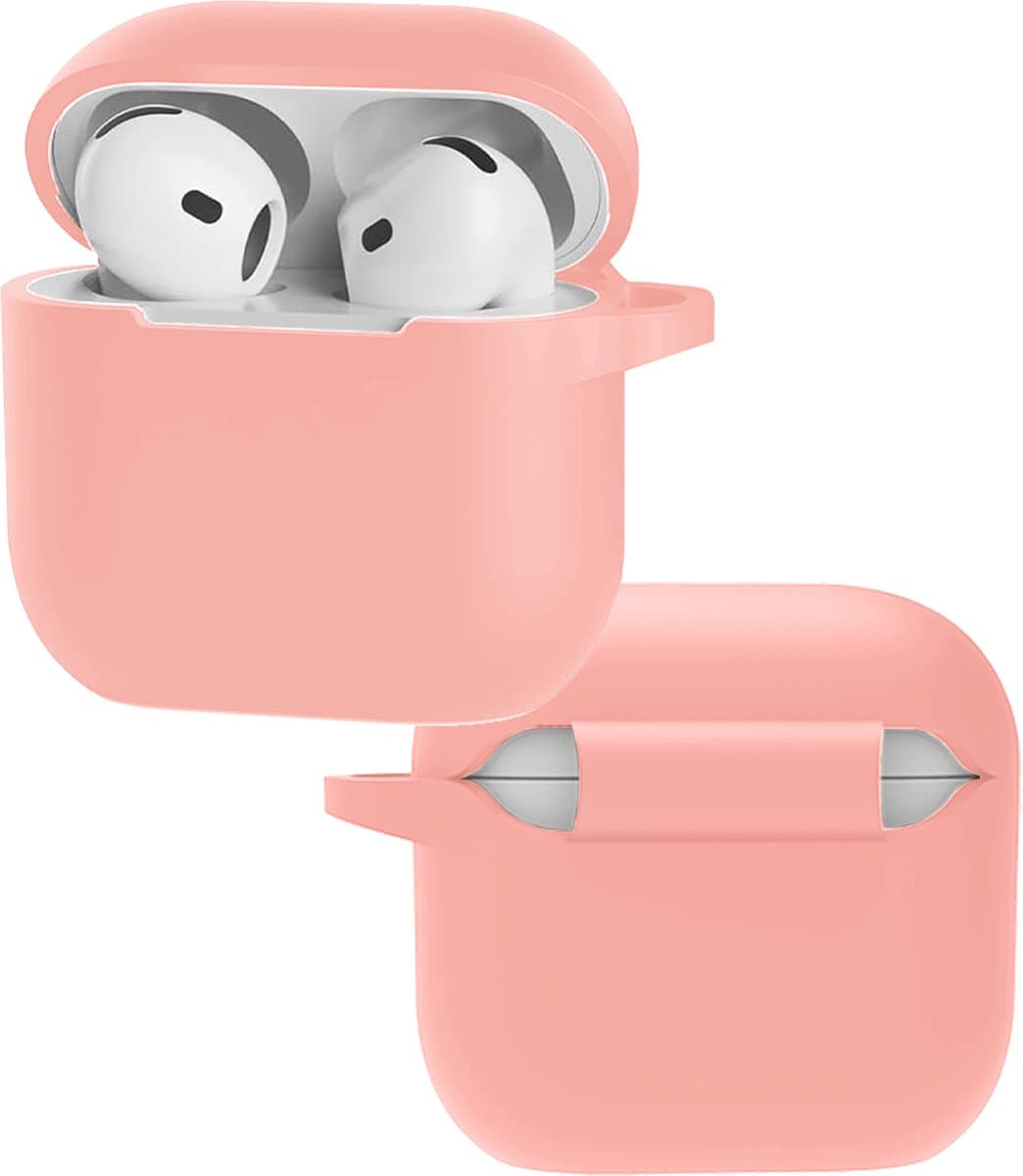 Hoes - Geschikt voor Apple AirPods 4 / 5 - Siliconen Hoesje met Clip - Silicone Case Cover - Lichtroze — afbeelding 1