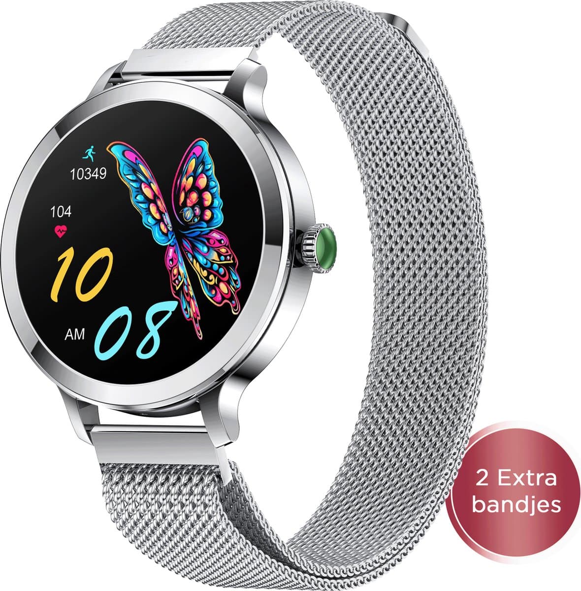 Golden Sound AMOLED Smartwatch Dames - 3 extra bandjes - Geschikt voor elke laptop en smartphone - Stappenteller - Slaapmonitor - Saturatiemeter - 42mm - Zilver — afbeelding 1