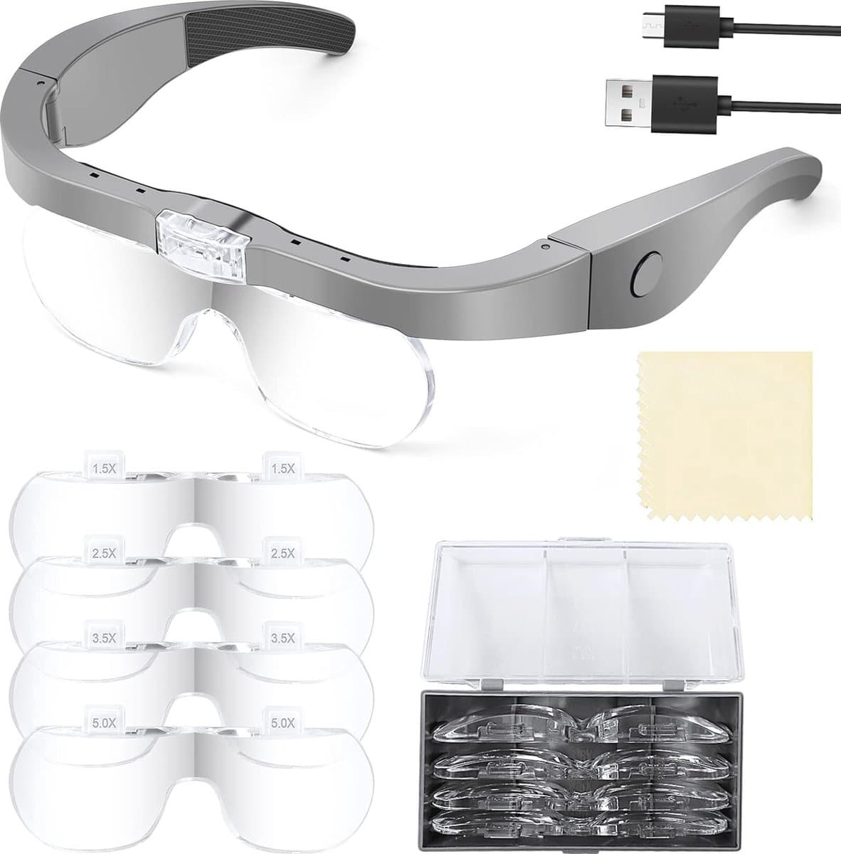 Vergrootglas met LED-verlichting en verwisselbare lenzen voor ambachten en sieraden — afbeelding 1