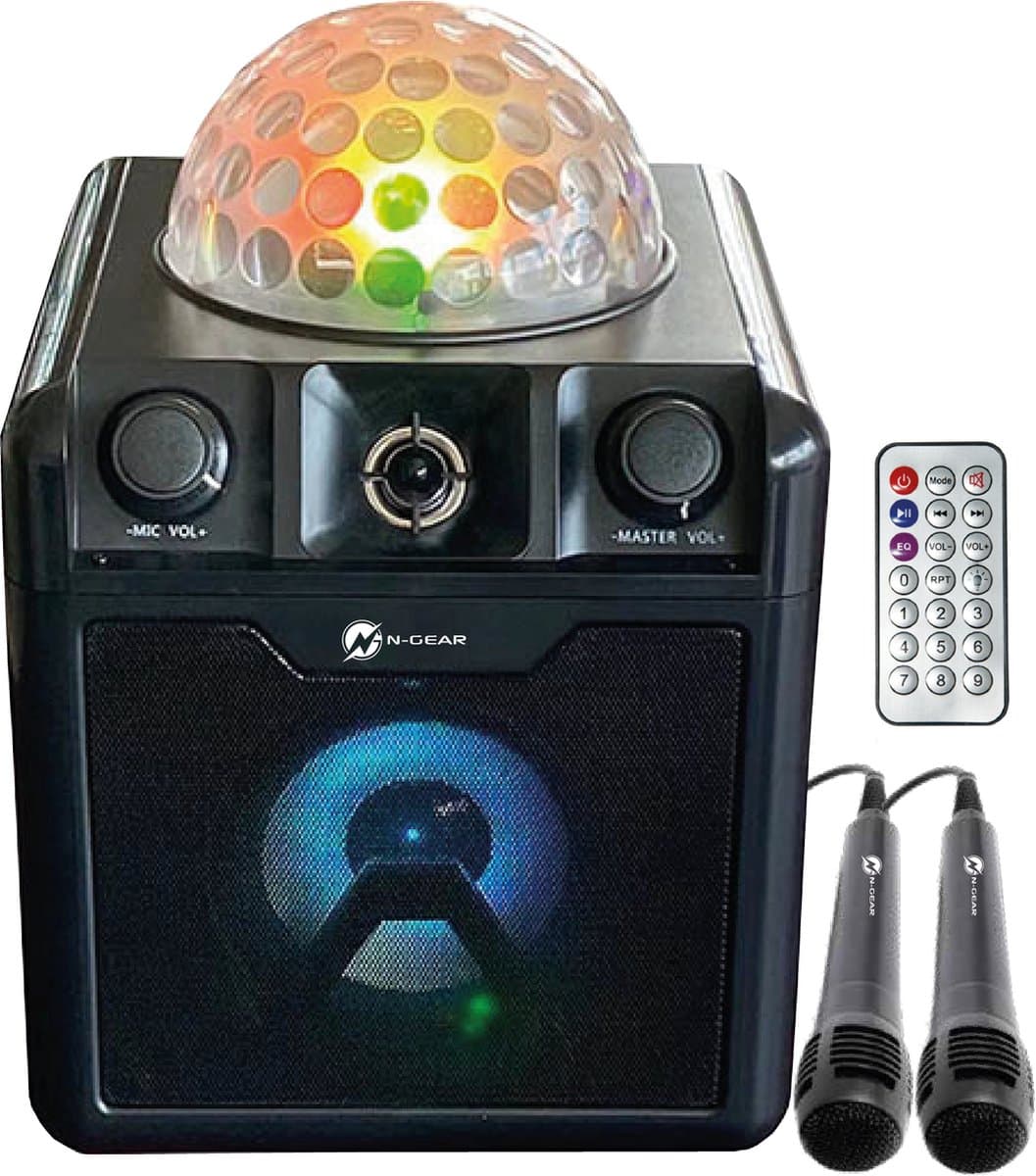 N-GEAR Disco Block 410 - Bluetooth Speaker - Karaoke Set - Party Box met Verlichting + 2 Microfoons - Zwart — afbeelding 1