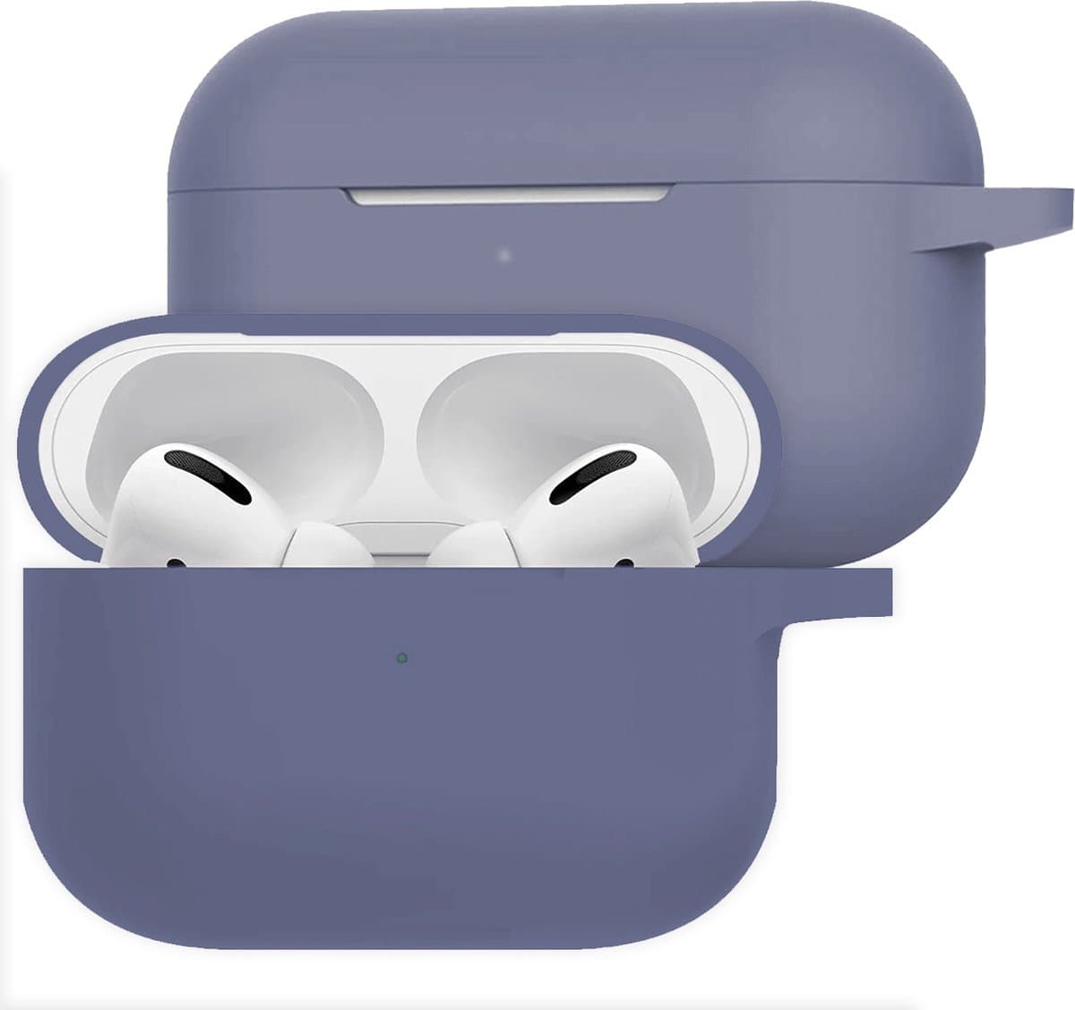 Hoesje Geschikt voor Apple AirPods Pro 2 - Siliconen Hoes met Clip - Silicone Case Cover - Grijsblauw — afbeelding 1