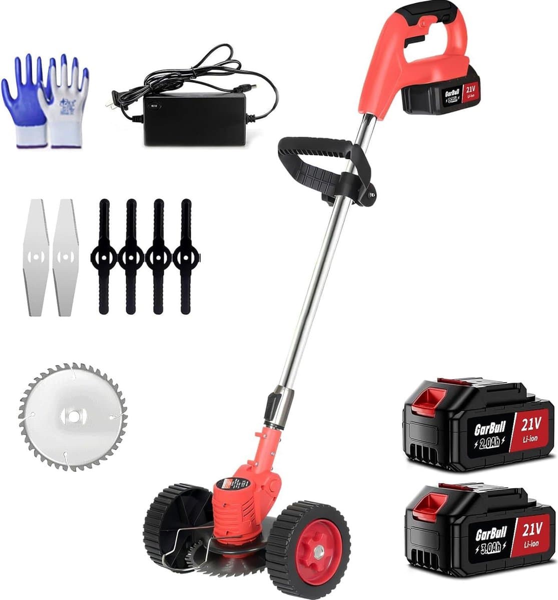 Bosmaaier Electrisch - Grastrimmers met Accu - Grasmaaier - Handmaaier met Wielen -Zwart met Rood — afbeelding 1