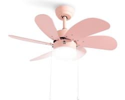 Stille 6 Blad Plafondventilator - 3 Snelheden - Ketting Schakelaar - Omkeerbaar Blad - 80 cm - Roze - Woonkamerlamp - Keuken - Slaapkamer - Moderne Ventilator Lamp