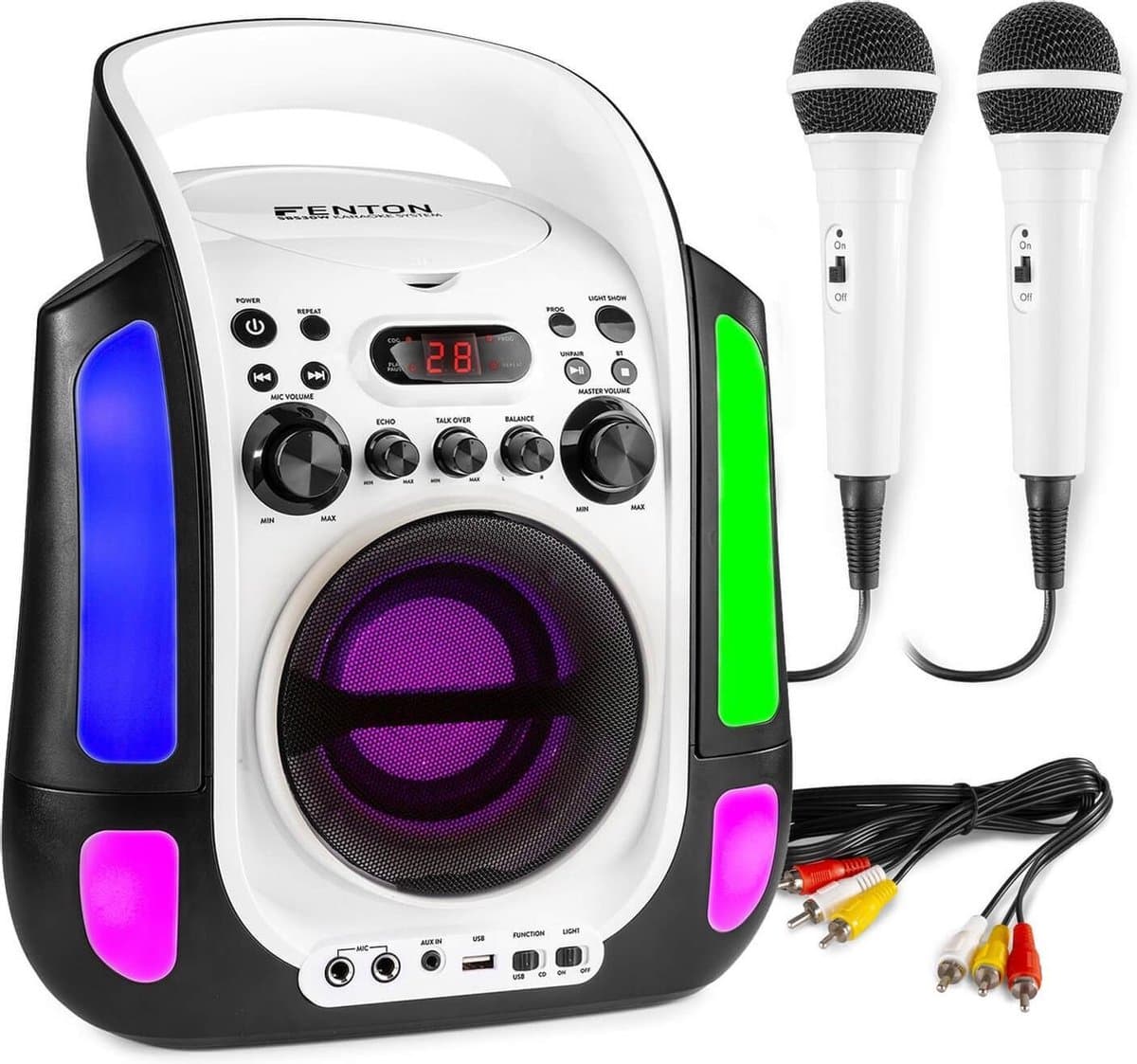 Karaoke Set met 2 Microfoons en LED Lichteffecten - Fenton SBS30W - Karaoke CD+G Speler met Bluetooth — afbeelding 1
