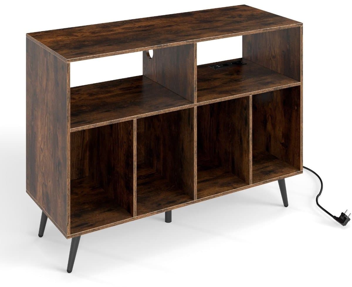 Platenspelermeubel - LP-kast - Platenspelerkast - Draaitafelstandaard - Platenspelerstandaard - Vintage Displayplank - Rustiek bruin — afbeelding 1
