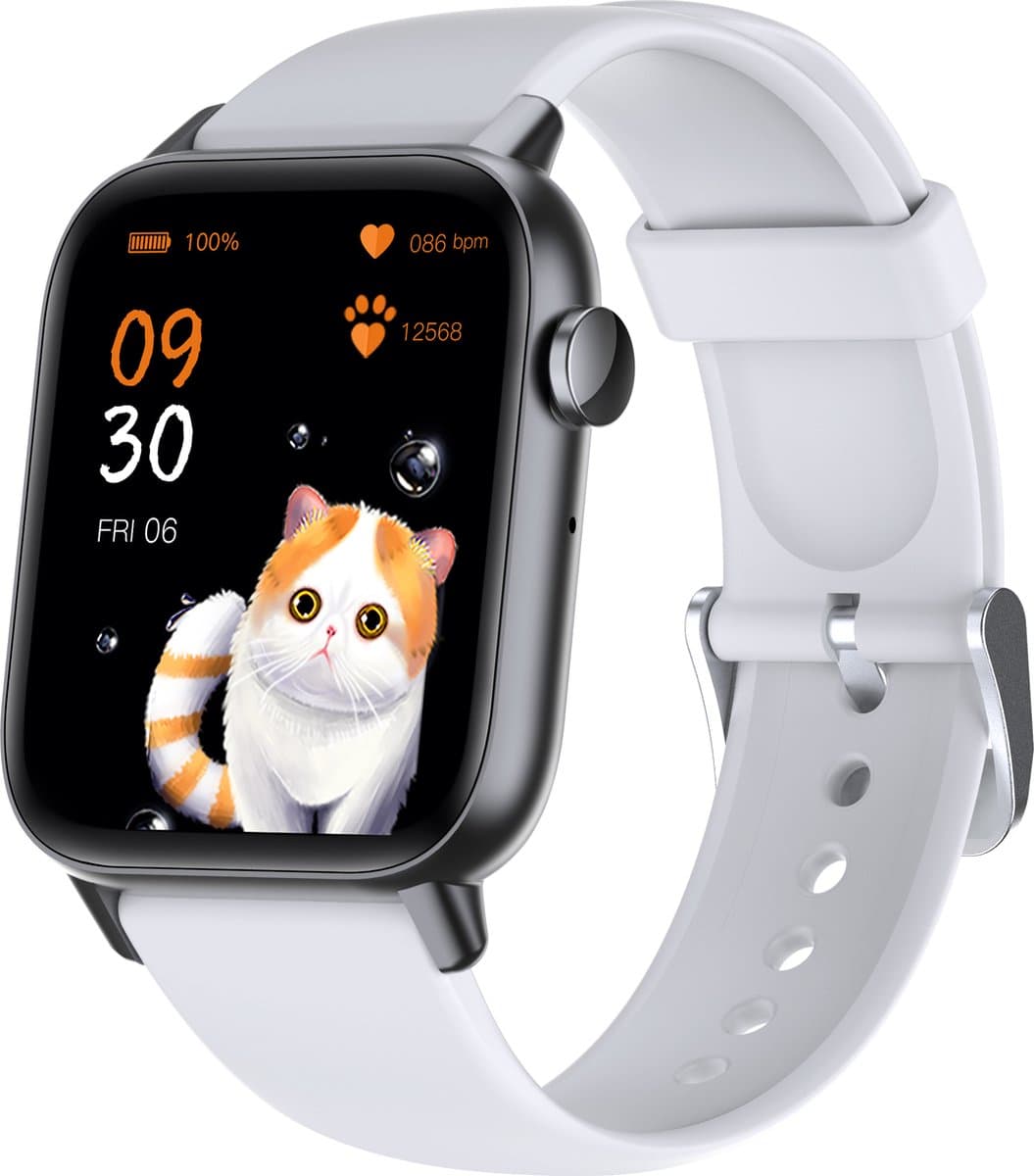 SAMTECH Smartwatch - Heren & Dames – horloge – met HD Touchscreen - Stappenteller, Calorie Teller, Slaap meter – Zwart Wit — afbeelding 1