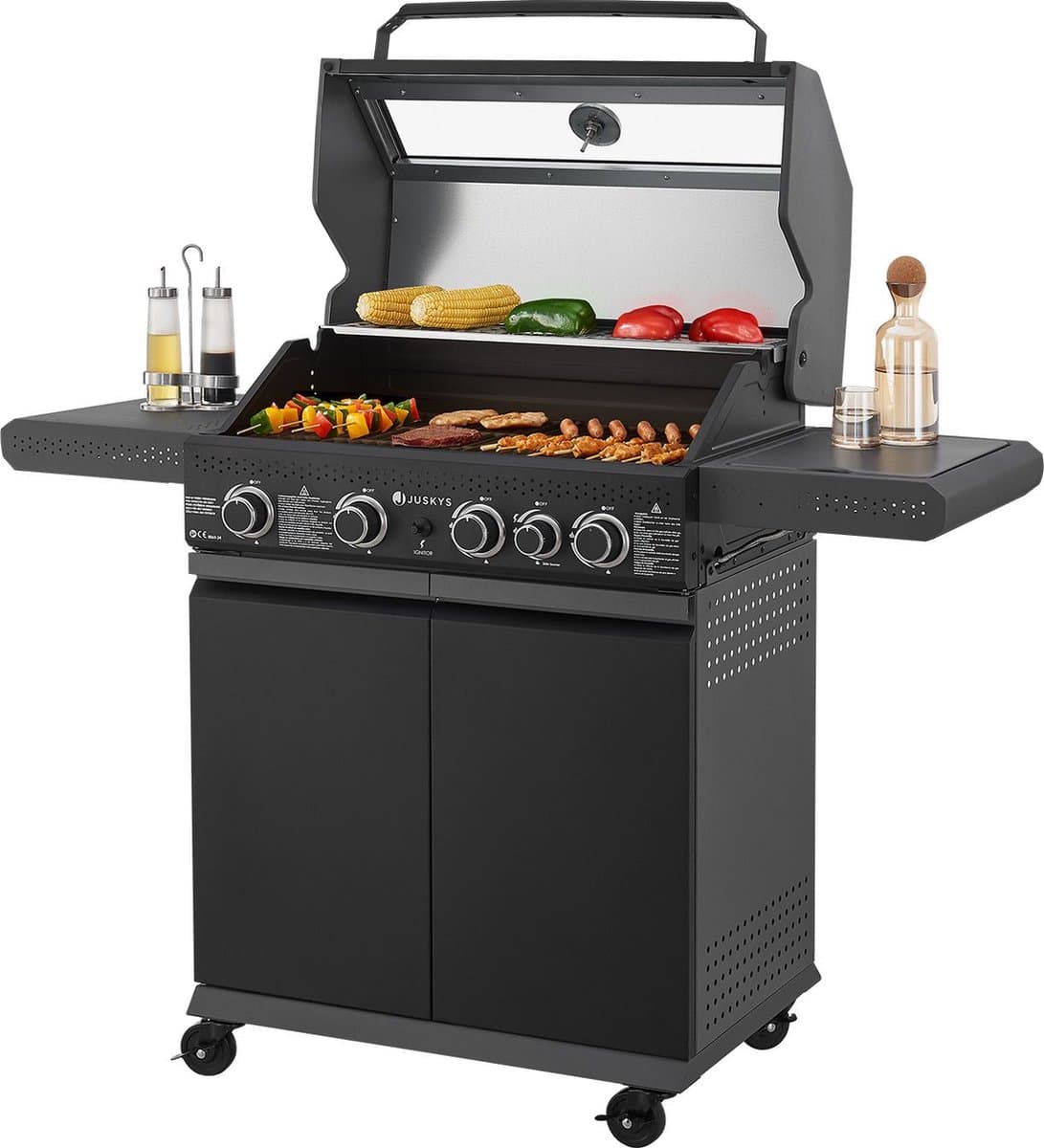Juskys Barbecue / Gasgrill / BBQ Savannah - 4 + 1 Brander - 14,5 kW - Staal - Incl. Afdelzeil — afbeelding 1