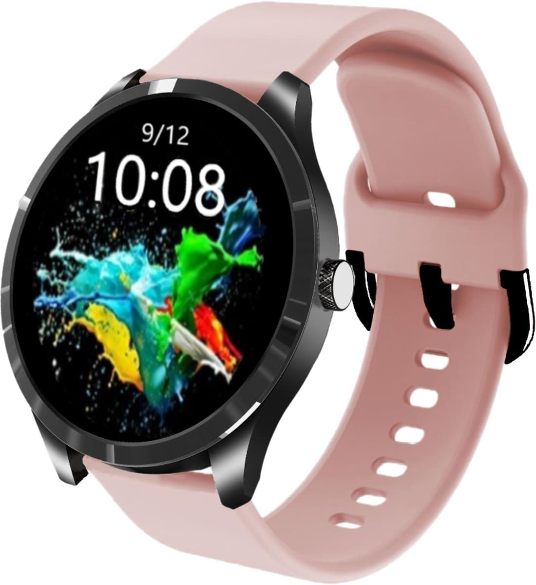 Belesy® Q9 Pro - Smartwatch Dames – Smartwatch Heren - Horloge - 1.28 inch - Kleurenscherm - Stappenteller - Bloeddruk - Hartslag - 75+ Wijzerplaten – Sporten – Zwart - Siliconen - Roze - Kerstcadeau — afbeelding 1