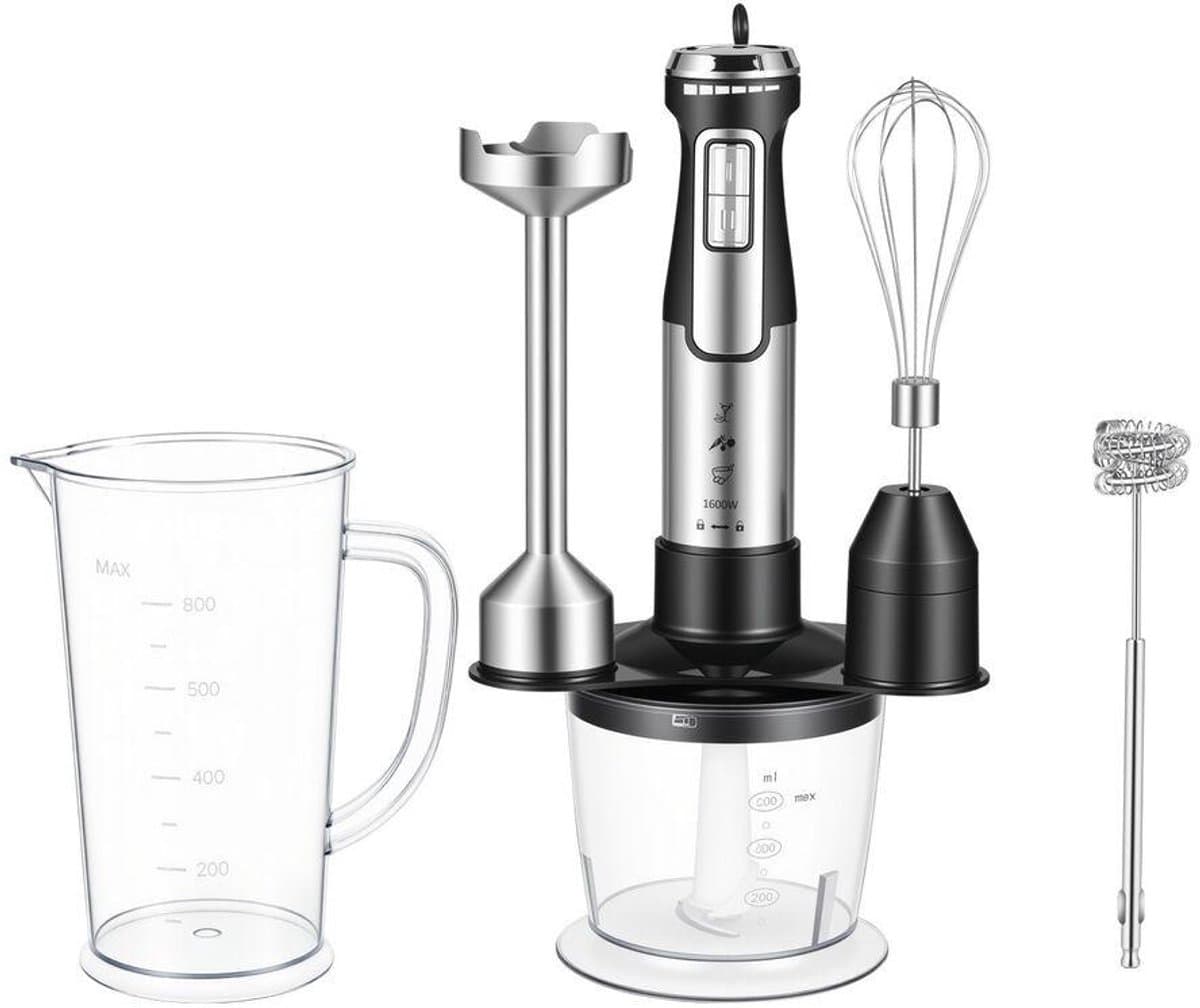 carmdering - Staafmixer - Handmixer - 5-in-1 Keukenmachine - 1600W, ergonomisch, spatvrij - Met maatbeker, hakmolen, mengkom en garde - Incl. opbergrek - Voor smoothies, soepen, sauzen en babyvoeding - 304 roestvrij staal — afbeelding 1