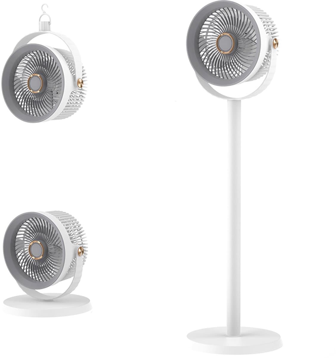Statiefventilator-vloerventilator-1 stuk tafel ventilator geluidloos-Staande bureauventilator met 5 instelbare snelheden - in hoogte verstelbare vloerventilator - geschikt voor gebruik in studentenkamers/slaapkamers - grijs - 23,5 x 23,5 x 11,9 cm — afbeelding 1