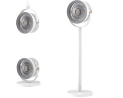 Statiefventilator-vloerventilator-1 stuk tafel ventilator geluidloos-Staande bureauventilator met 5 instelbare snelheden - in hoogte verstelbare vloerventilator - geschikt voor gebruik in studentenkamers/slaapkamers - grijs - 23,5 x 23,5 x 11,9 cm