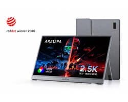 Arzopa Z3FC - Ultradun 2.5K Draagbare Monitor 16 inch – 180hz Gaming - Reisbundel met Beschermhoes – USB-C & Mini HDMI – Ingebouwde Kickstand – Voor Laptop, Mac & Smartphone & Switch