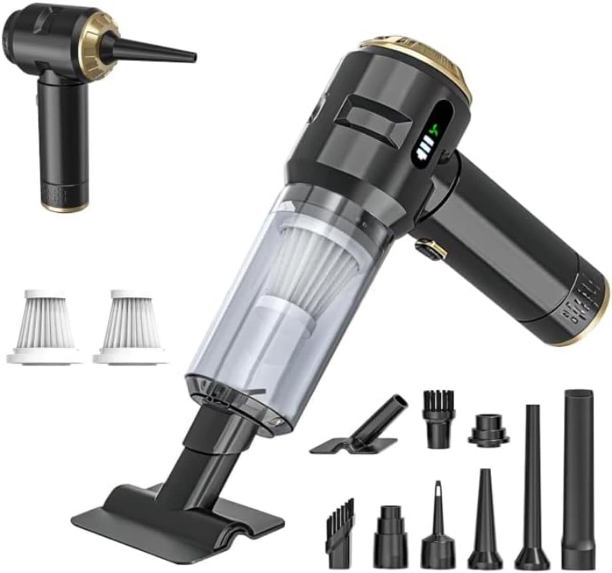 Draadloze Handstofzuiger – 23000Pa Krachtige Mini Kruimelzuiger voor Auto & Huis – Oplaadbaar, Lichtgewicht – Voor Dierenhaar, Tapijt & Trappen (Zwart/Goud — afbeelding 1