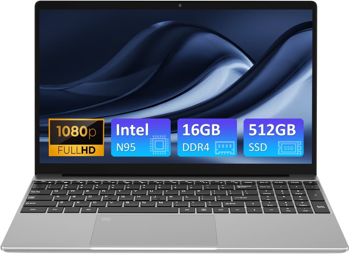 Auusda T152A - 15.6 inch laptop - N95 processor, 16GB RAM, 512GB NVMe SSD - Full HD scherm - Backlit toetsenbord - Vingerafdruksensor - WIFI5 - Ideaal voor kantoor & studie — afbeelding 1