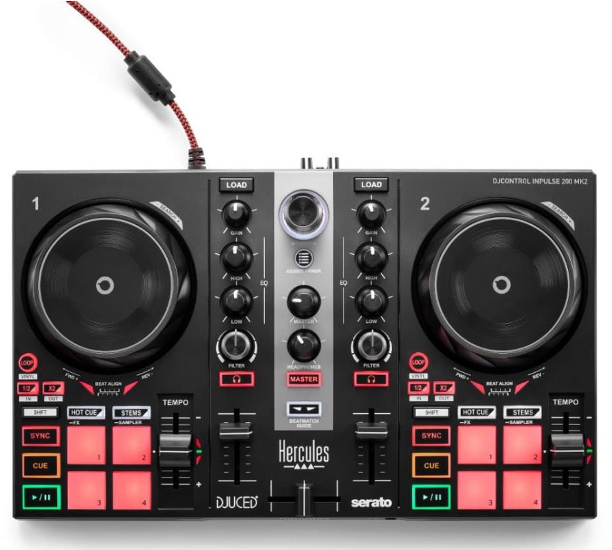 Hercules DJControl Inpulse 200 MK2 - DJ Controller met Serato DJ Lite & DJUCED - 2 Decks & 8 Pads — afbeelding 1