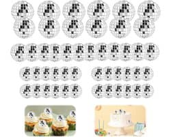 48 stuks kleine discoballen - Mini-facetballen - Spiegelbol - Met Touwtje - Klein Kerstballen - Disco Bal Bol - Feestje Discolamp Decoratie - Spiegelballen voor taartdecoratie