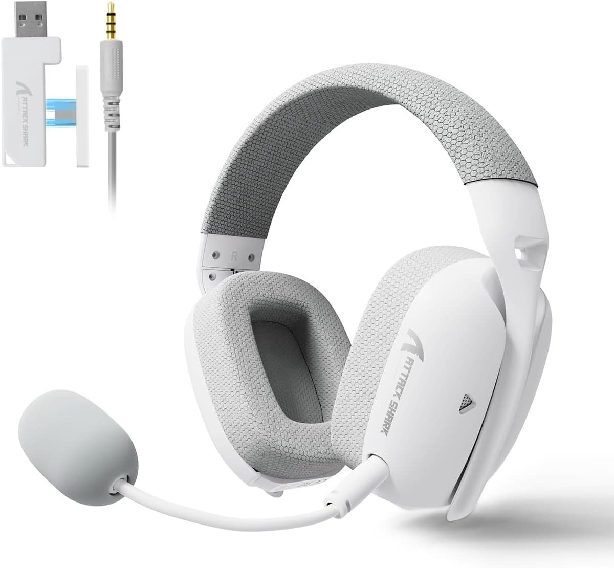 Attack Shark L80 PRO - Gaming Headset - Draadloos - 7.1 Surround Sound - Tri-Mode (2.4G/BT/3.5mm) - Dubbele Microfoon - 40mm Driver - Ultralicht 203g - PC/PS5/Xbox/Switch - Wit — afbeelding 1