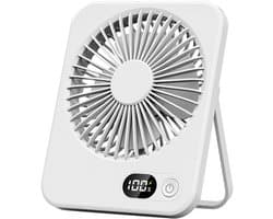Oplaadbare USB-C Tafelventilator met LED Display, Vouwbaar en Stil, 180° Verstelbare Mini Ventilator voor Kantoor en Thuisgebruik, 2000mAh Accu - Wit