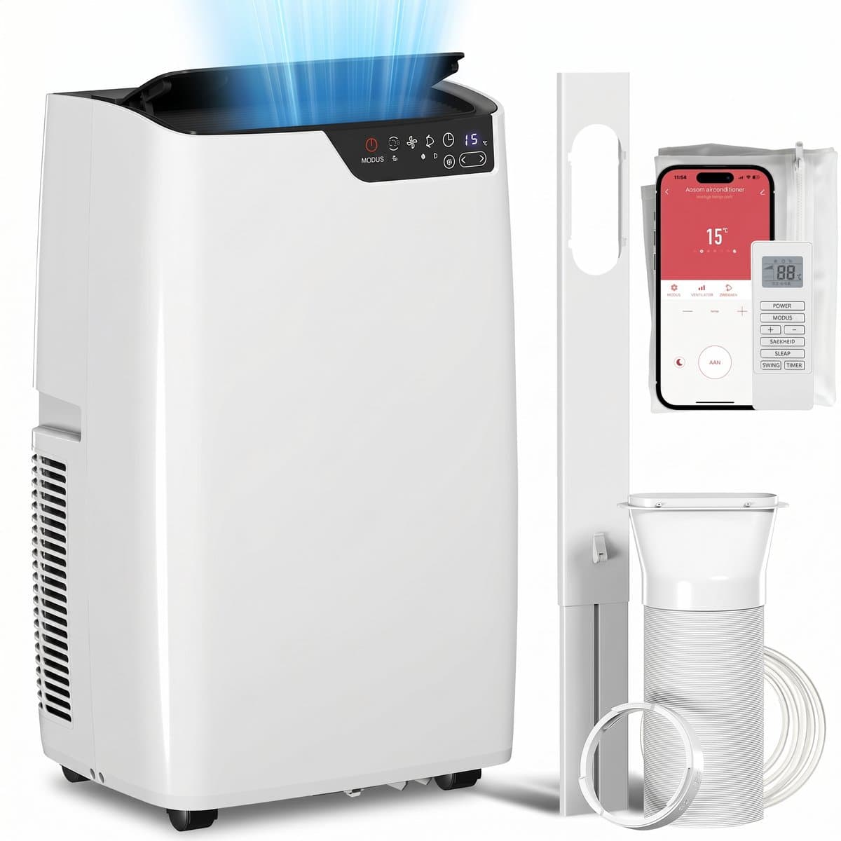 Sogiol - Mobiele Airco - Draagbare Airconditioner - 4-in-1 Koelen ontvochtigen ventilator en slaapstand - Met Wifi - 12000 BTU - voor 18-35 m² - met Afstandsbediening - 52 dB - Wit — afbeelding 1