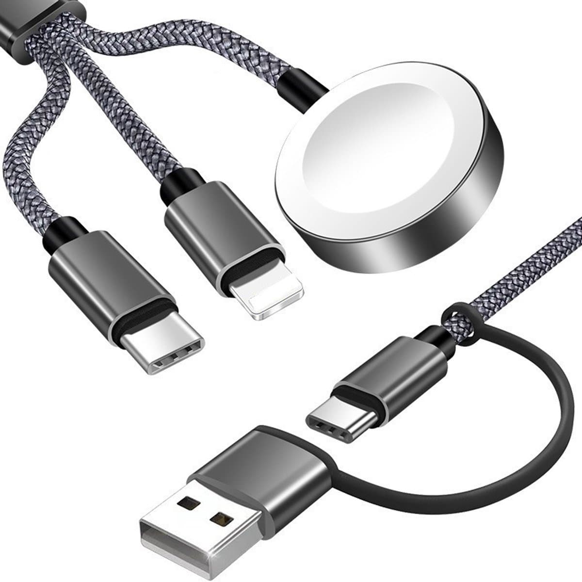 3-in-2 USB C-kabel geschikt voor Apple Watch, oplaadkabel, multi-oplaadkabel, iPhone en Apple Watch, oplaadstation, geschikt voor iWatch Ultra/SE/11/10/9/8/7/6/5/4/3/2/1, iPhone 17-11/Galaxy S23 — afbeelding 1