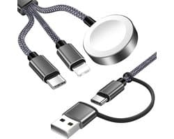 3-in-2 USB C-kabel geschikt voor Apple Watch, oplaadkabel, multi-oplaadkabel, iPhone en Apple Watch, oplaadstation, geschikt voor iWatch Ultra/SE/11/10/9/8/7/6/5/4/3/2/1, iPhone 17-11/Galaxy S23