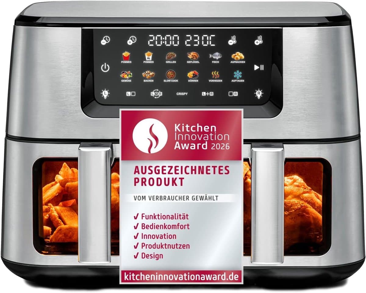 Dubbele Heteluchtfriteuse - Airfryer XXL - Gezond Koken - Twee Manden 5.5L - 32x43x38 cm - Roestvrij Staal — afbeelding 1
