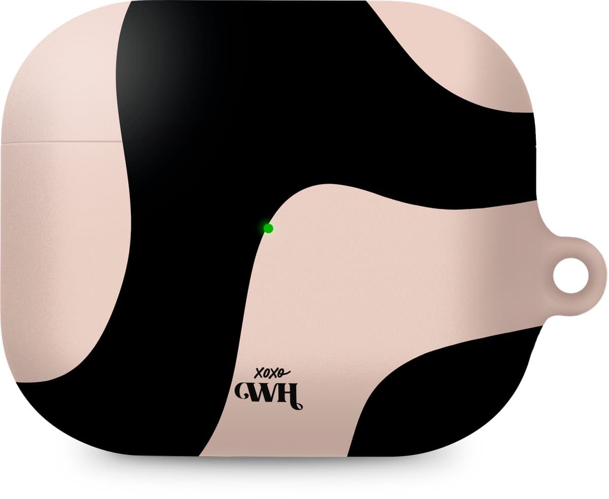 xoxo Wildhearts hoesje geschikt voor Airpods Pro 1 / Pro 2 - Ride With Me - Ook als telefoonhoesje verkrijgbaar - schokbestendige case geschikt voor Airpod Pro (2) - koptelefoon case - Beschermhoes met golvende print - golven - zwart / beige — afbeelding 1