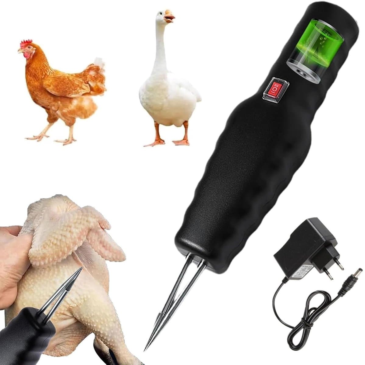 Elektrische roeimachine voor gevogelteveren, draagbaar gereedschap voor het spiesen van kippenveren, draagbare kippenveer, draagbare kippenveer, elektrische hakmachine voor gevogelte — afbeelding 1
