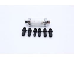 Universele aansluitingen 3/8", 1/4" en 5/16", herbruikbaar verchroomd glazen inline brandstoffilter