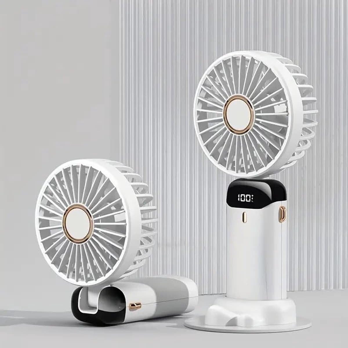 Draagbare, oplaadbare USB-ventilator met 5 snelheden, mini-bureauventilator met LED-display, perfect voor op reis (wit, 800 mAh). — afbeelding 1