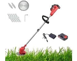 Draadloze grasmaaier - Elektrische trimmer - Gazon onderhoud - Inclusief accu - 95-125 cm verstelbaar - Rood