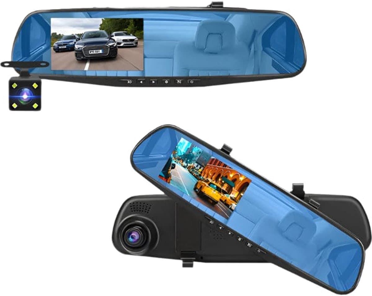 Dashcam voor Auto - 4.3 Inch - Full HD 1080P Auto Rij Recorder - Achteruitkijkspiegel DVR - Nachtzicht, Bewegingsdetectie, Parkeermodus - 6M Achteruitrijcamera - Zonder Geheugenkaart - Zwart — afbeelding 1