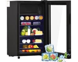 STILVORA Mini Koelkast – Stil En Energiezuinig – 76 L – Roestvrij Staal – Zwart – Met Vriesvak, Glazen Deur En Verstelbare Legplanken