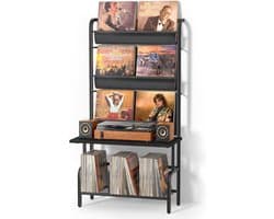 SNJY® Platenspeler Meubel - Platenspeler Kast - LP Houder - Platenhouder - 30D x 70B x 144H cm - Zwart