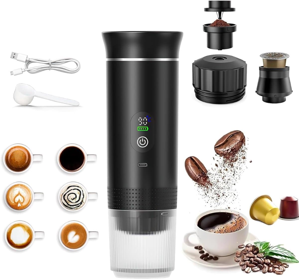 Quvo® Draagbare Koffiemachine - Blender To Go - Draagbare Blender - Zwart - 28cm x 9cm x 9cm — afbeelding 1