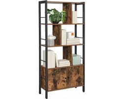 SNJY® Platenspeler Meubel - Platenspeler Kast - LP Houder - Platenhouder - 30D x 74B x 154,5H cm - Bruin/Zwart
