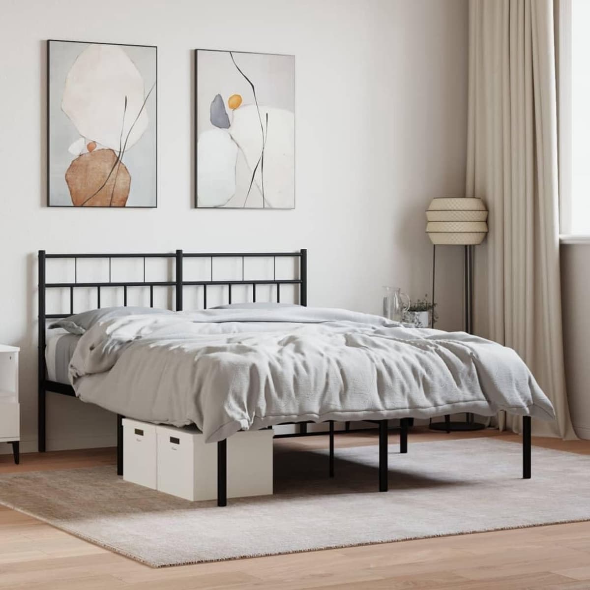 Bedframe met hoofdeinde, metaal, zwart, 135 x 190 cm, hotelbedframe, slaapkamer, bedframe voor woonkamer, slaapkamer — afbeelding 1