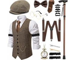 Beamely Retro jaren 20 gentleman kostuumset met vest, hoed en accessoires voor carnaval, carnaval en themafeesten
