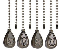 4 stuks - Trekketting voor plafondventilator - Decoratief trekkoord voor plafondventilator - Verlengketting voor plafondventilator - Geschikt voor plafondventilatoren en verlichtingsarmaturen - Bronzen