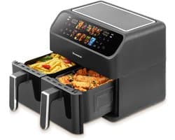 Sinaopus Airfryer 8L met Dubbele Mand – 2x4L Heteluchtfriteuse – 2000W – Dual Zone – 10 Programma's – Kijkvenster