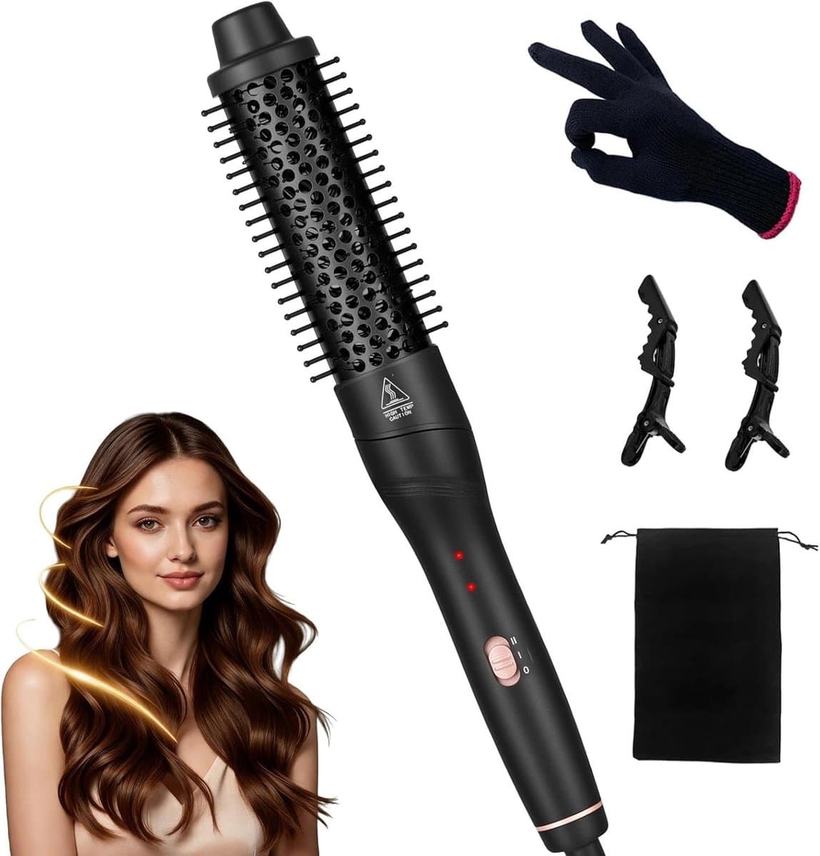 Thermoborstel voor haar, professionele ronde borstel 38 mm met hete lucht, voor krullen en volume, krultang en gladmaken, volumegevend voor snelle styling — afbeelding 1